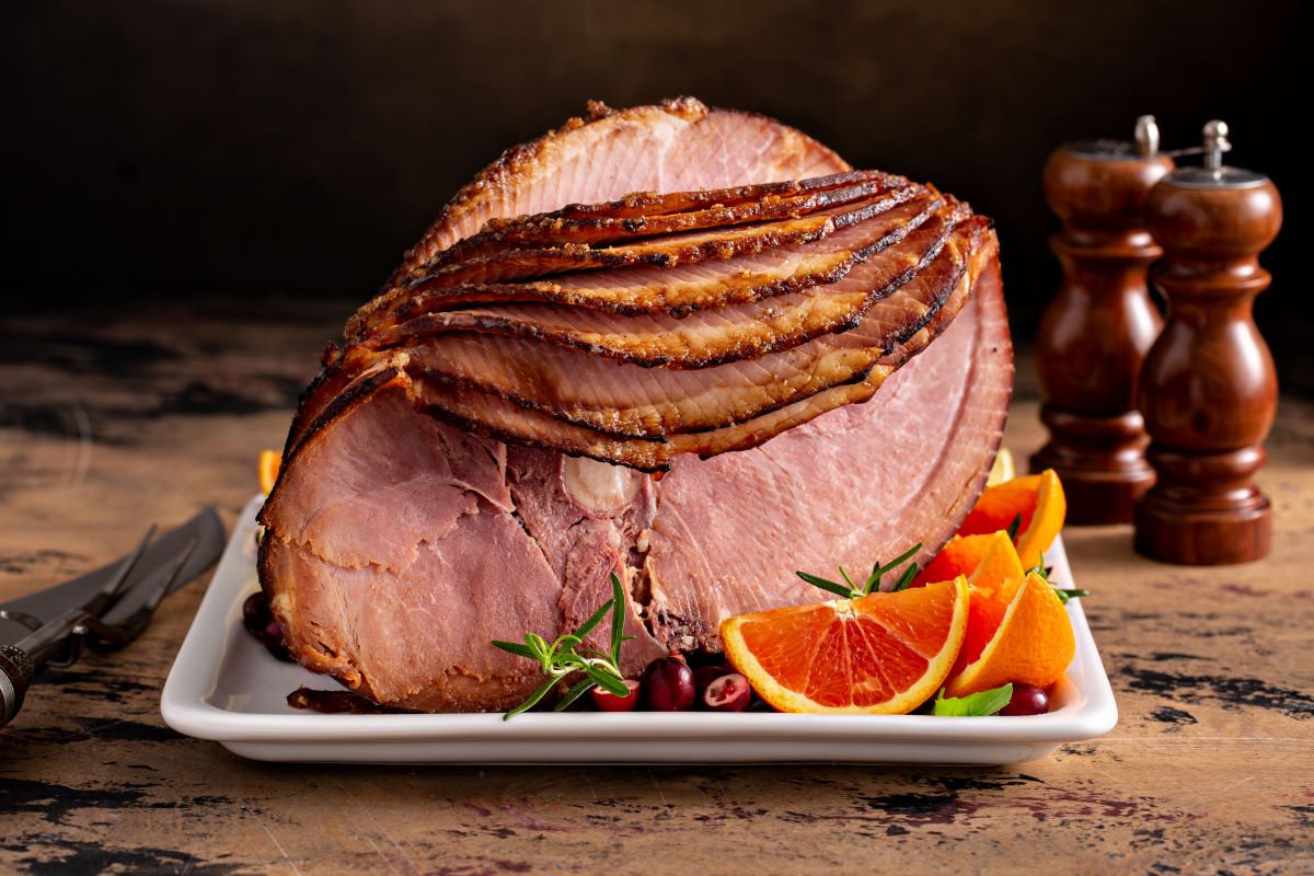 A picture of a whole muscle ham with the kind of quality you cant get in a commercial meat tumbler